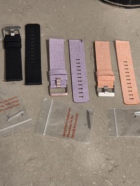 Interchangeable Women’s Fabric Fitbit  Versa Bands in Black, Lavender, and Coral